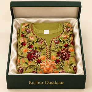 Olive Green Kashmiri Embroidered Pheran – Koshur Dastkaar