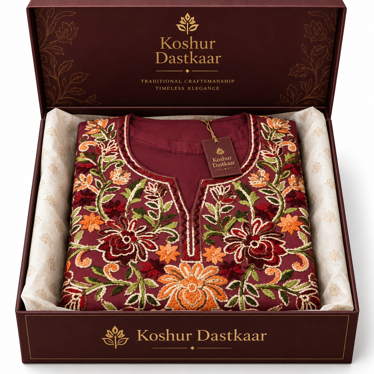 Maroon Kashmiri Embroidered Pheran | Koshur Dastkaar