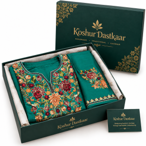 Teal Green Kashmiri Embroidered Dress – Traditional Elegance
