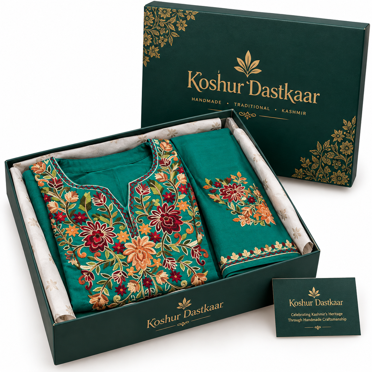 Teal Green Kashmiri Embroidered Dress – Traditional Elegance